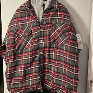 River Trail Mens Red & Black Plaid Fleece Lined Hoodie Jacket - Large - NWT